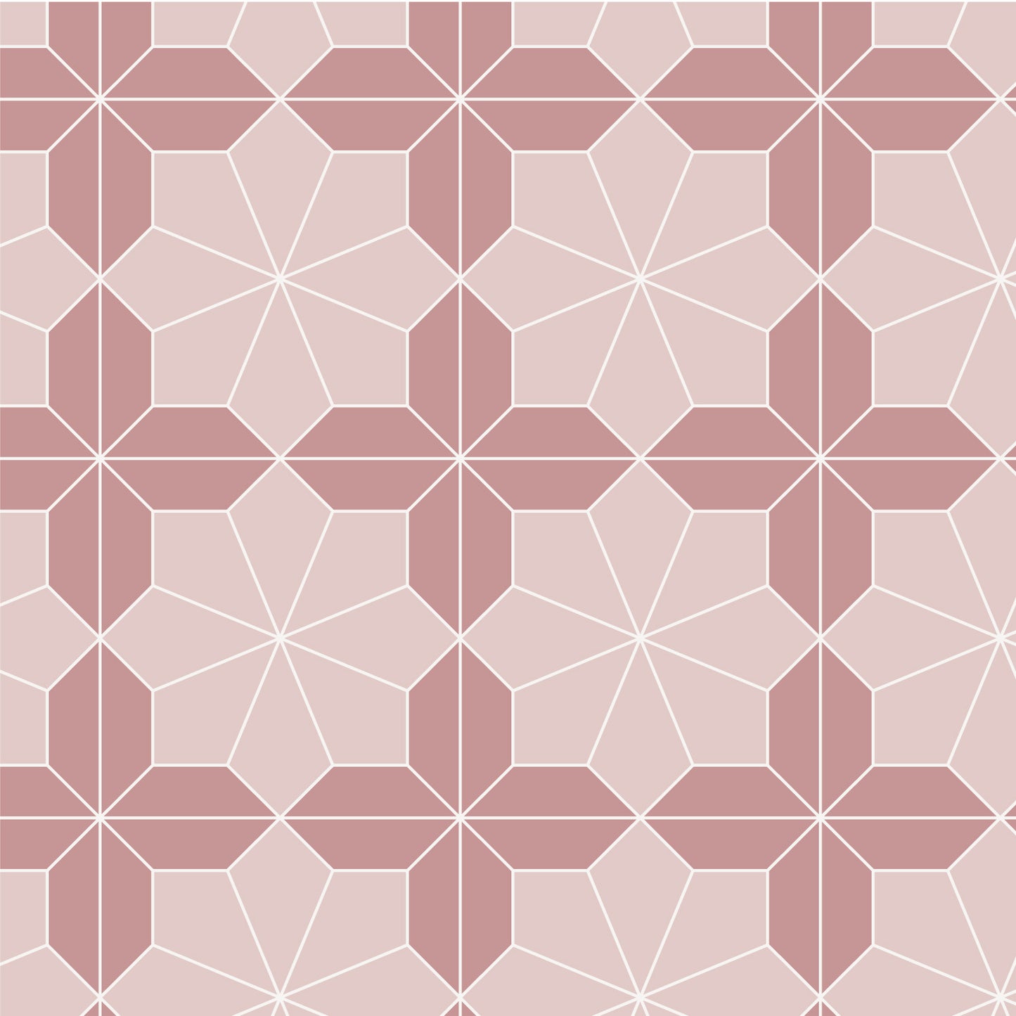 Geometric tile pattern with dark and rose pink and white making a tile floral pattern