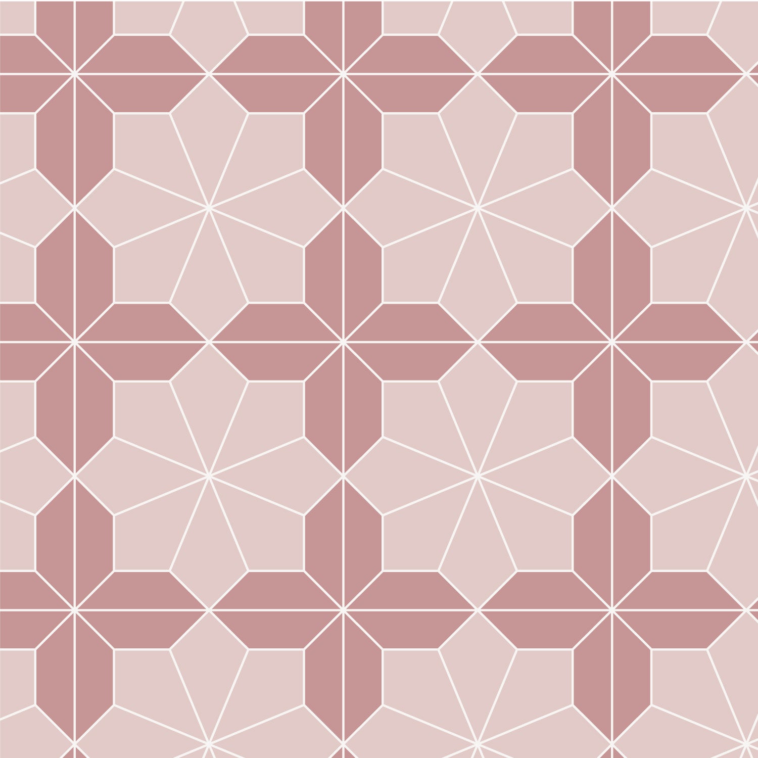 Geometric tile pattern with dark and rose pink and white making a tile floral pattern