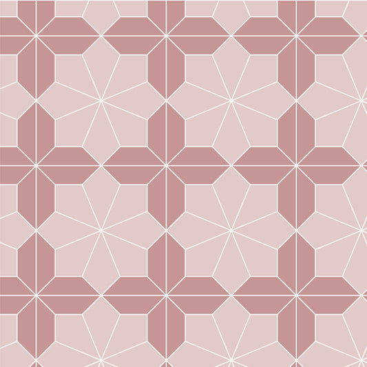 Geometric tile pattern with dark and rose pink and white making a tile floral pattern