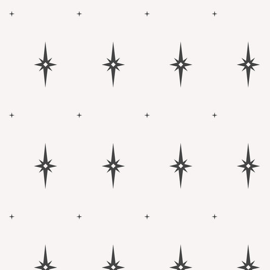 Pattern of charcoal black stars on a white background