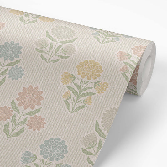 Meadow Song Wallpaper in Pastel shown on a wallpaper roll.