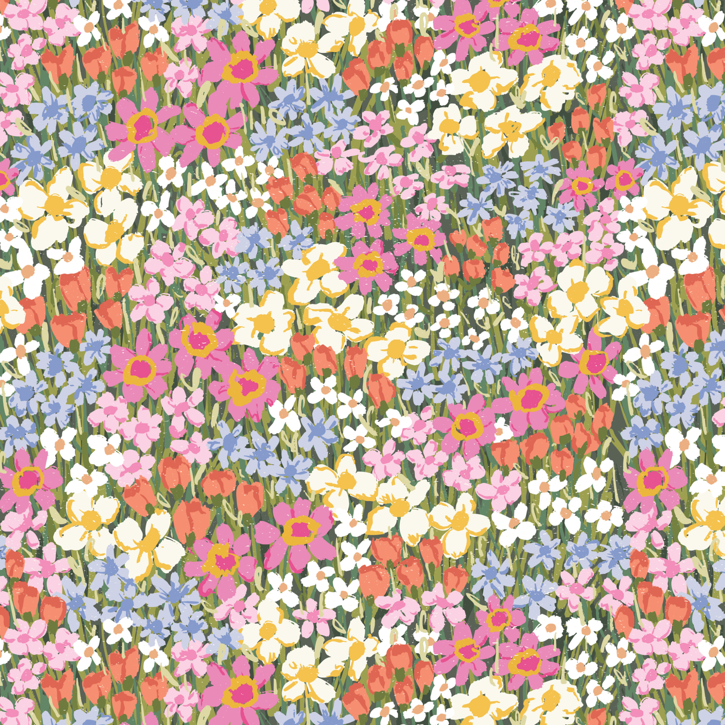 Pattern of colorful flowers on a multicolor background