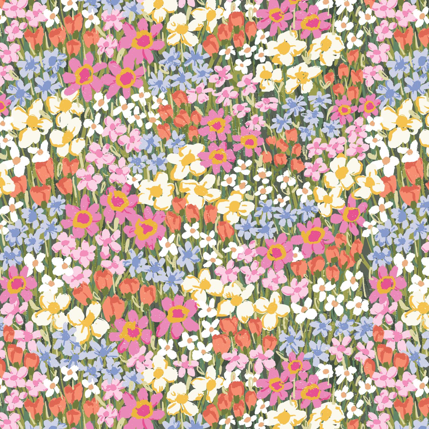 Pattern of colorful flowers on a multicolor background