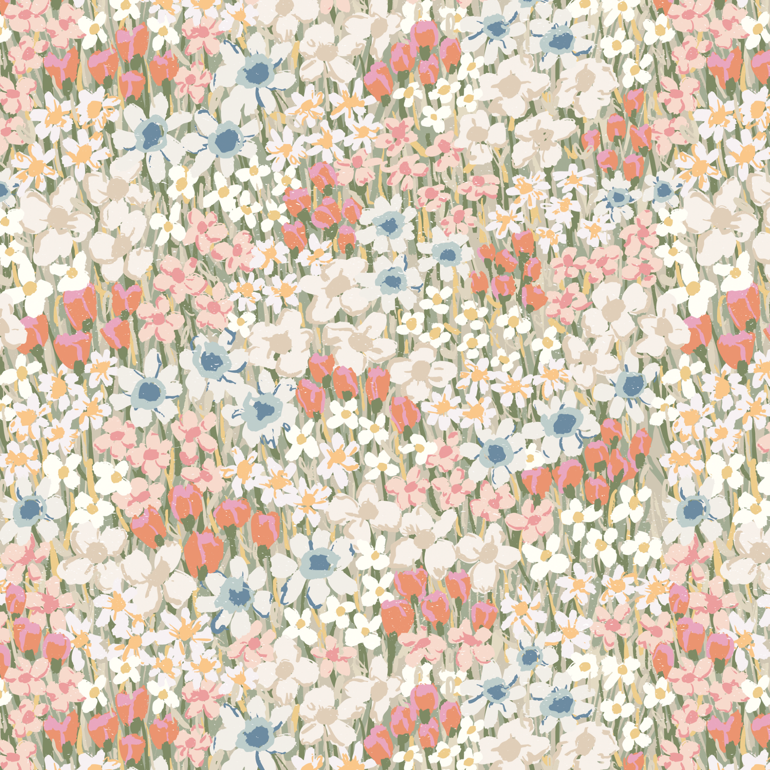 Pattern of small flowers in pastel colors on a light background
