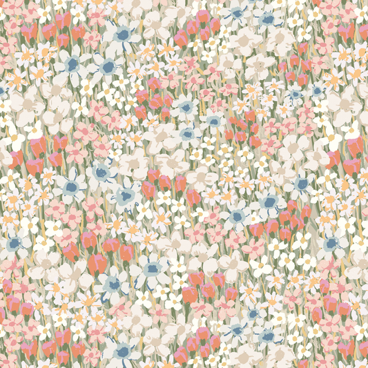 Pattern of small flowers in pastel colors on a light background