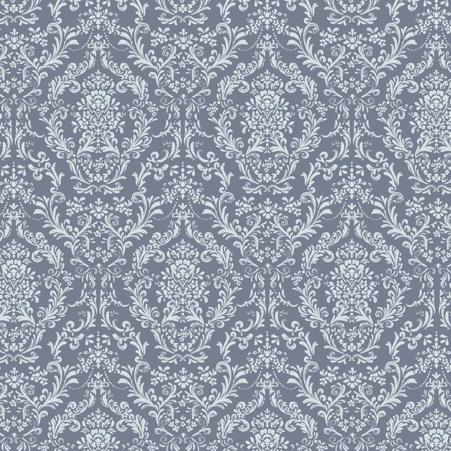 Mira Damask Wallpaper in Blue shown close up.