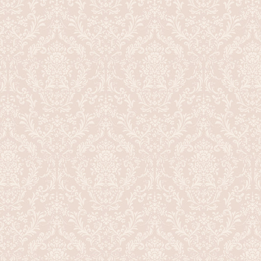 Mira Damask Wallpaper in Blush shown close up.