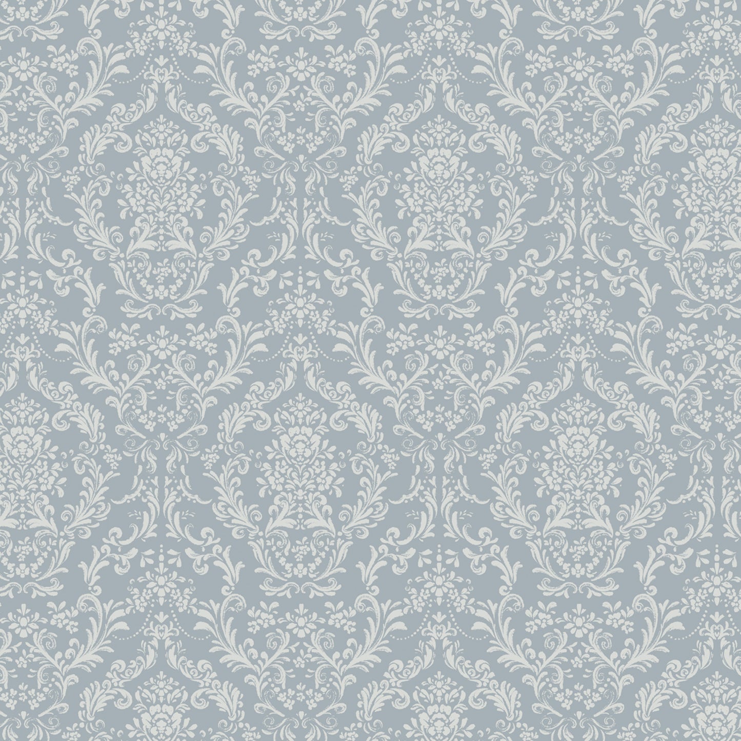 Mira Damask Wallpaper in Dusty Blue shown close up.