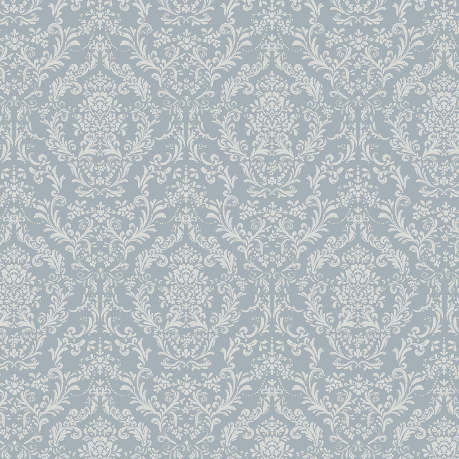 Mira Damask Wallpaper in Dusty Blue shown close up.