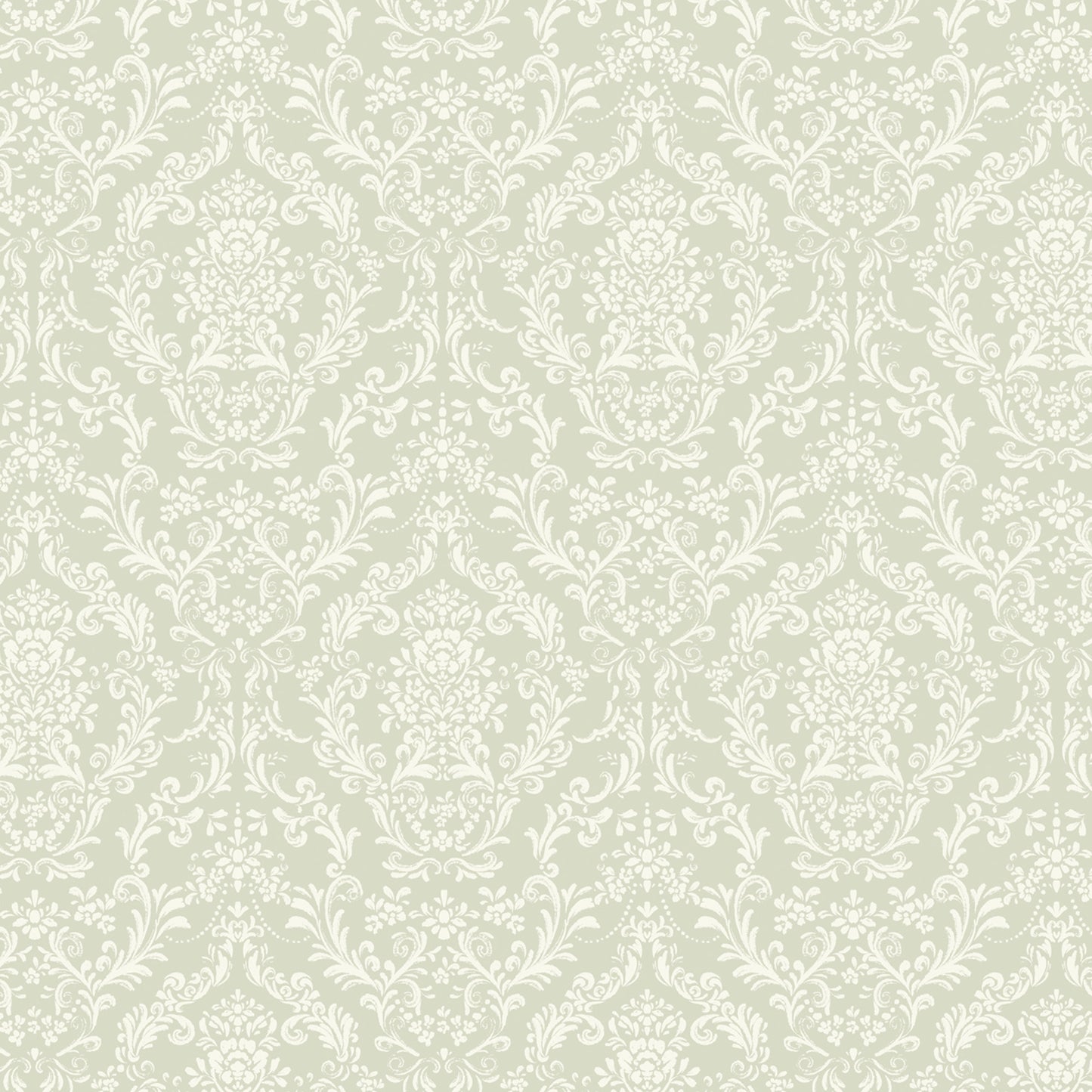 Mira Damask Wallpaper in Sage shown close up.