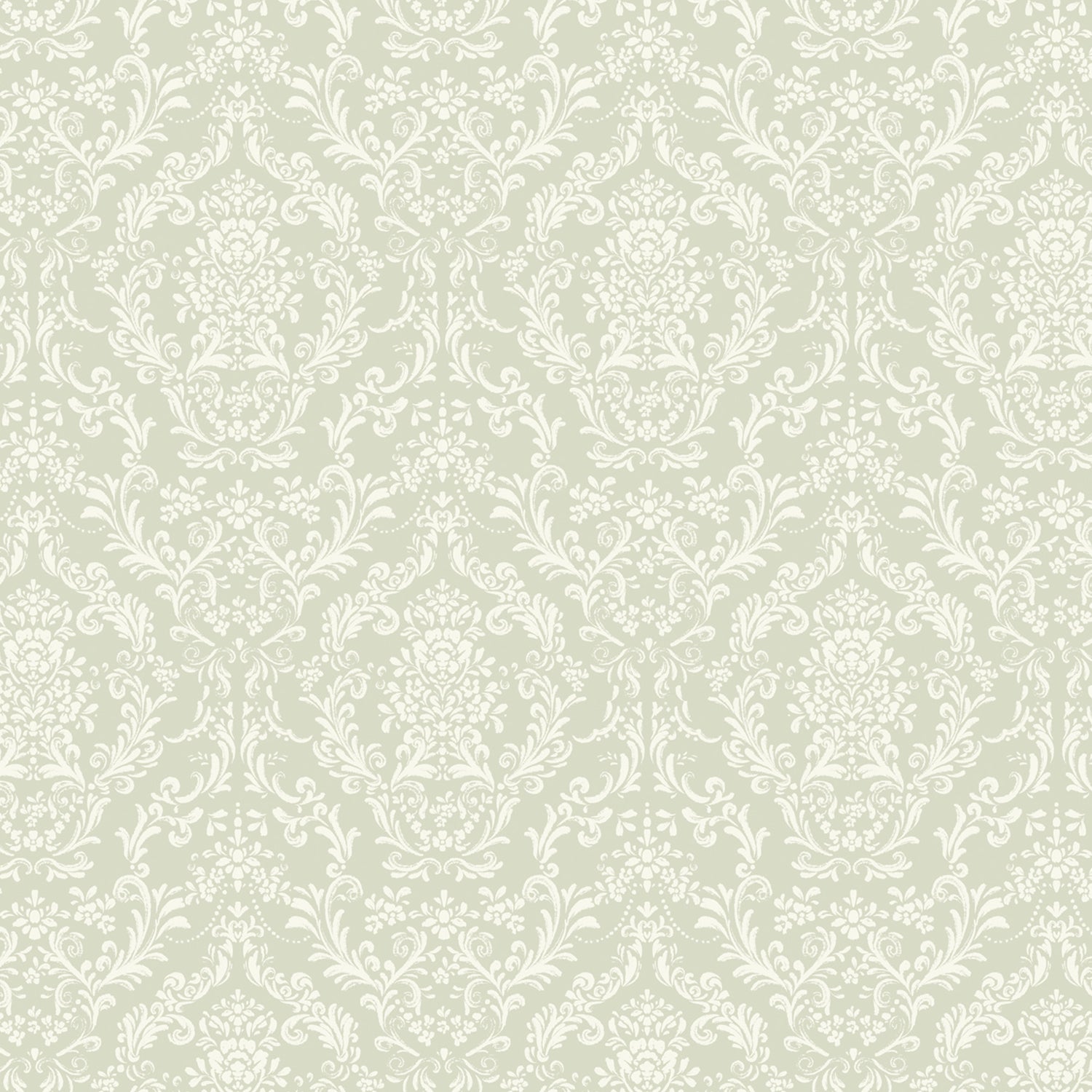 Mira Damask Wallpaper in Sage shown close up.