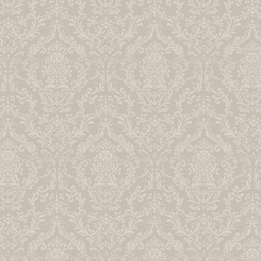 Mira Damask Wallpaper in Tan shown close up.