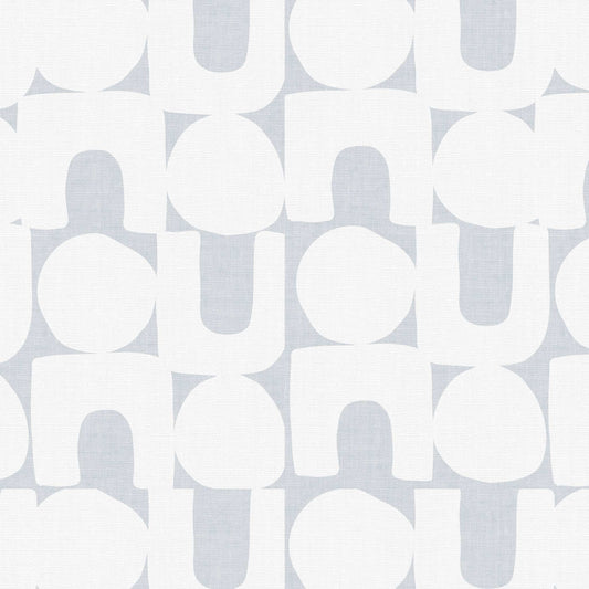 Modern Spheres and Arches Wallpaper in French Blue Gray shown in a closeup view