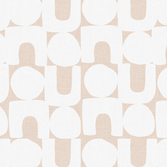 Modern Spheres and Arches Wallpaper in Soft Coral shown in a closeup view