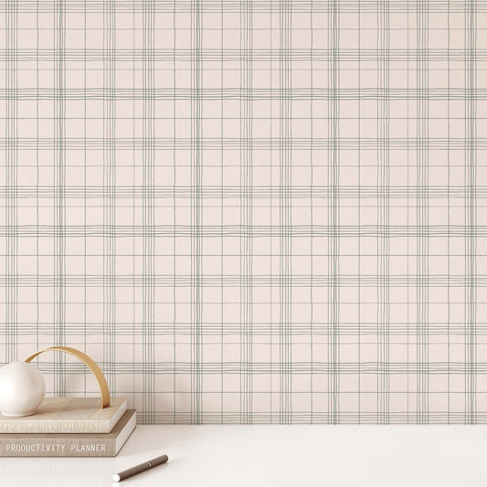 Office Wall featuring Off Grid Peel and Stick, Removable Wallpaper in Green