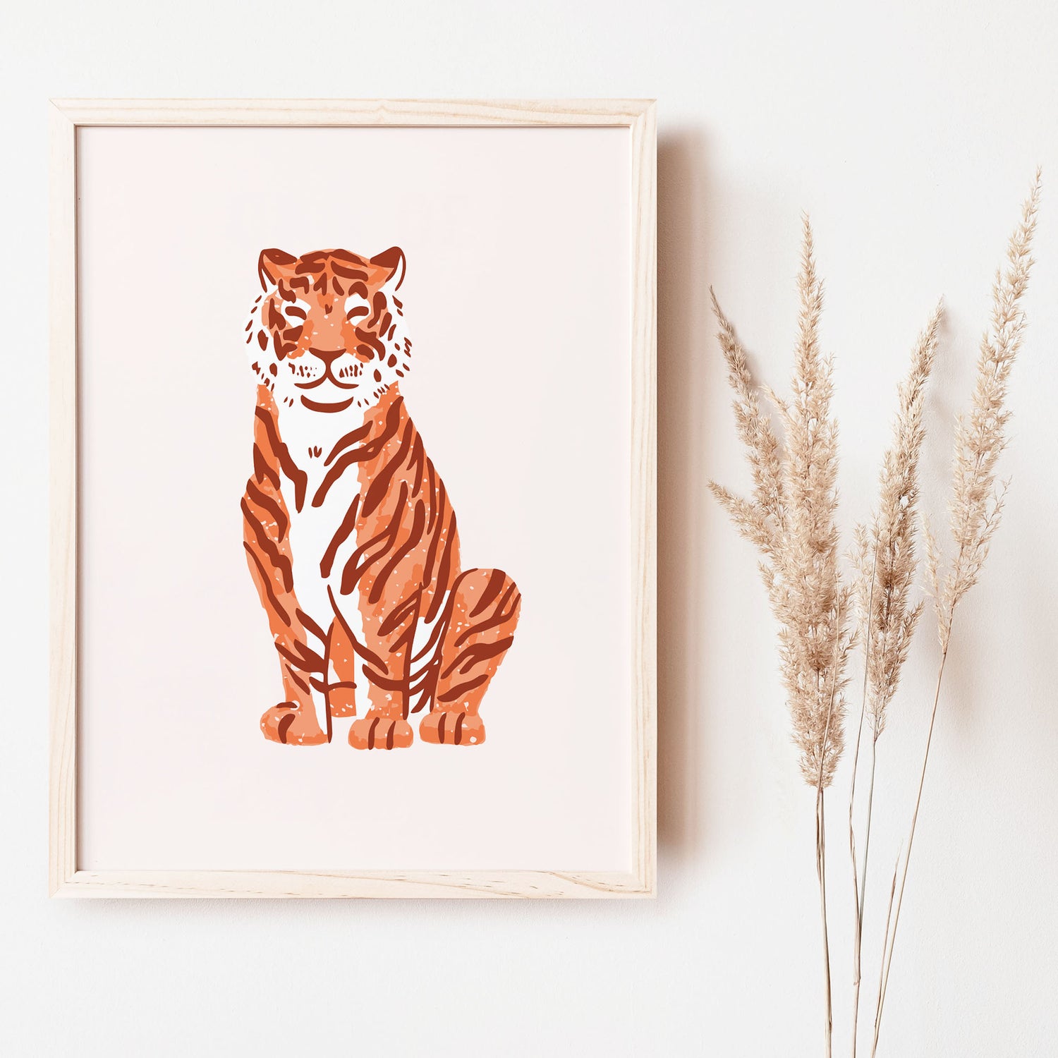 Sitting Tigers art print in orange is great for kids spaces