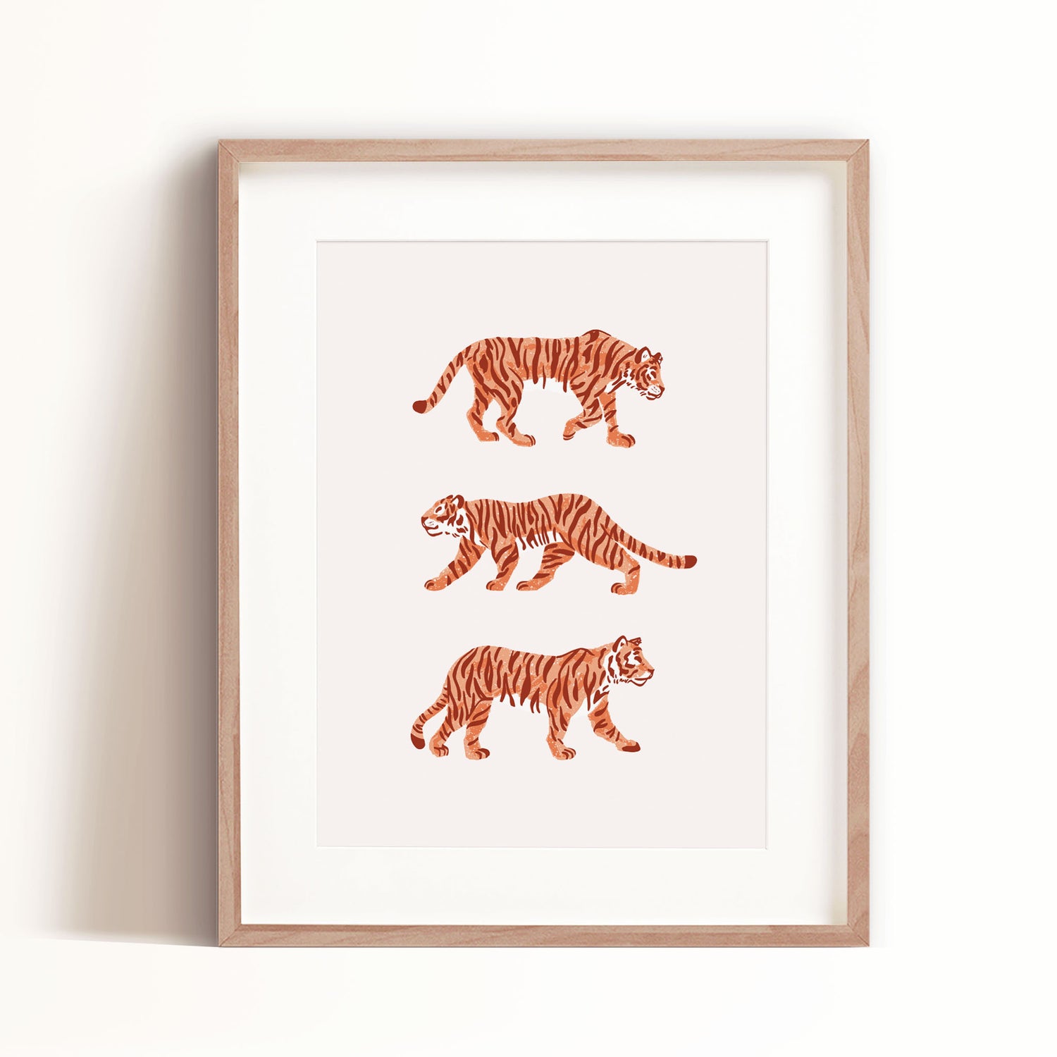Three Tigers art print in orange is great for kids spaces