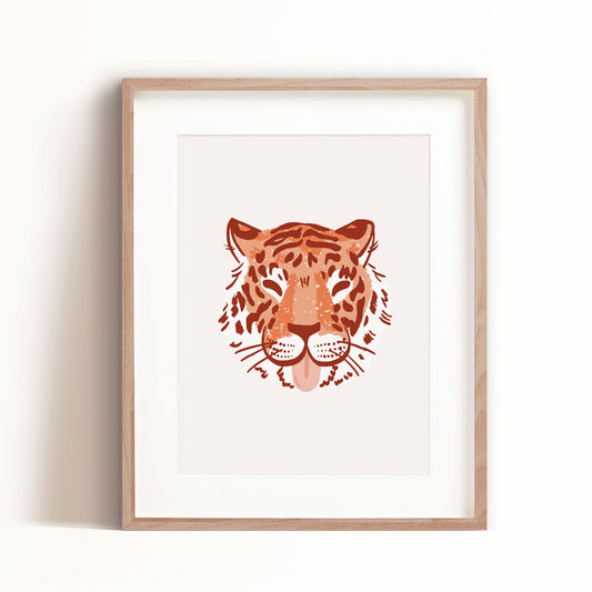 Tiger Head art print in orange is great for kids spaces