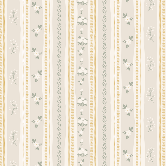 Closeup of Orchard Stripes Peel and Stick, Removable Wallpaper in Nude