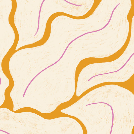 Closeup featuring our Modern Leaves Wallpaper in Mustard by artist Brenda Bird for Ayara