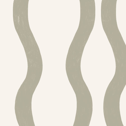 Closeup featuring Modern Wavy Lines Wallpaper in Sage Green by artist Brenda Bird for Ayara
