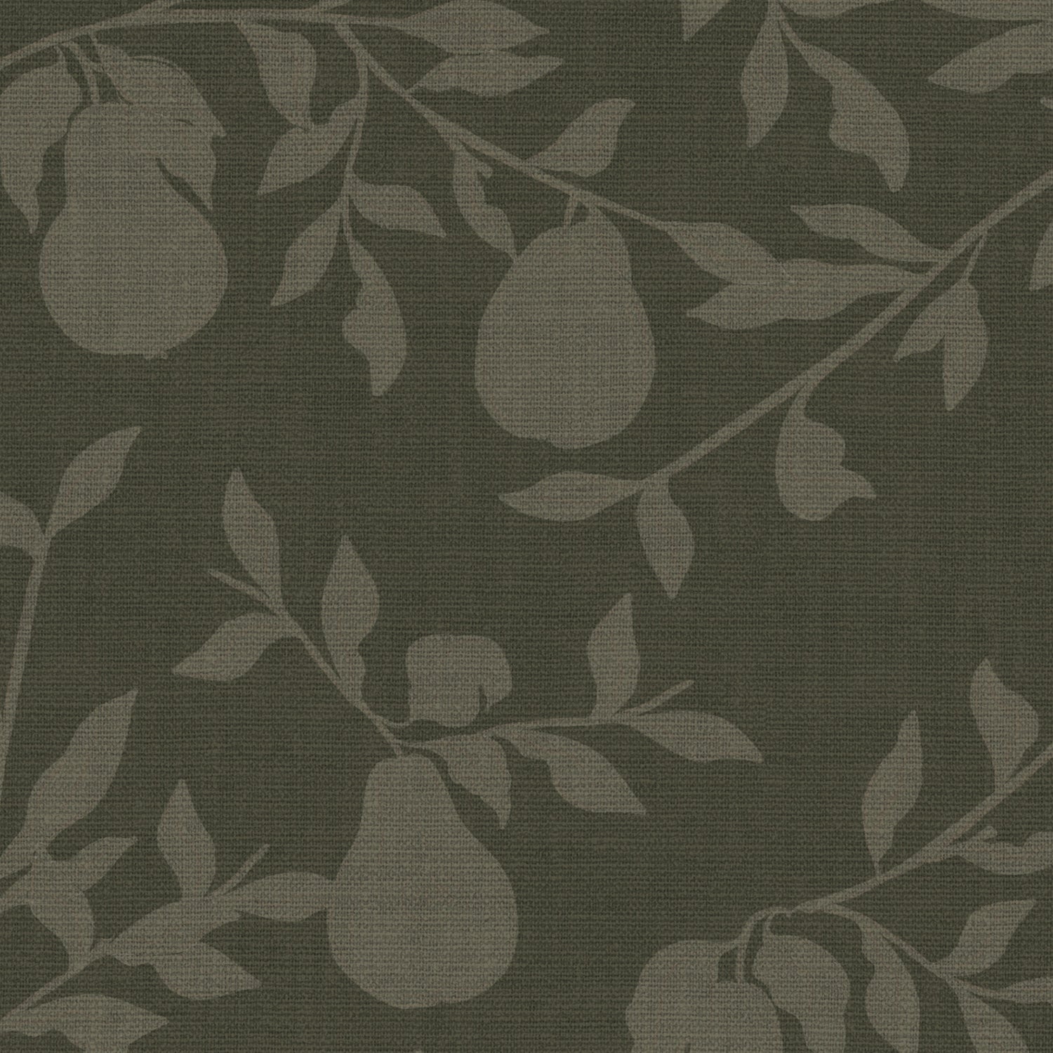 Closeup view of our Pears Wallpaper in Dark Green.