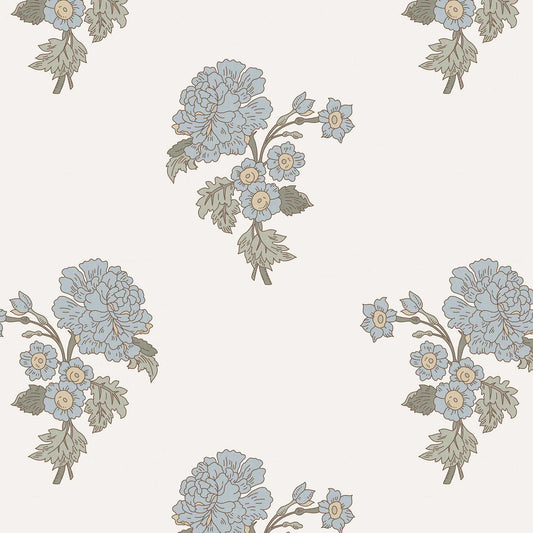 Foraged Peonies Wallpaper in White shown close up