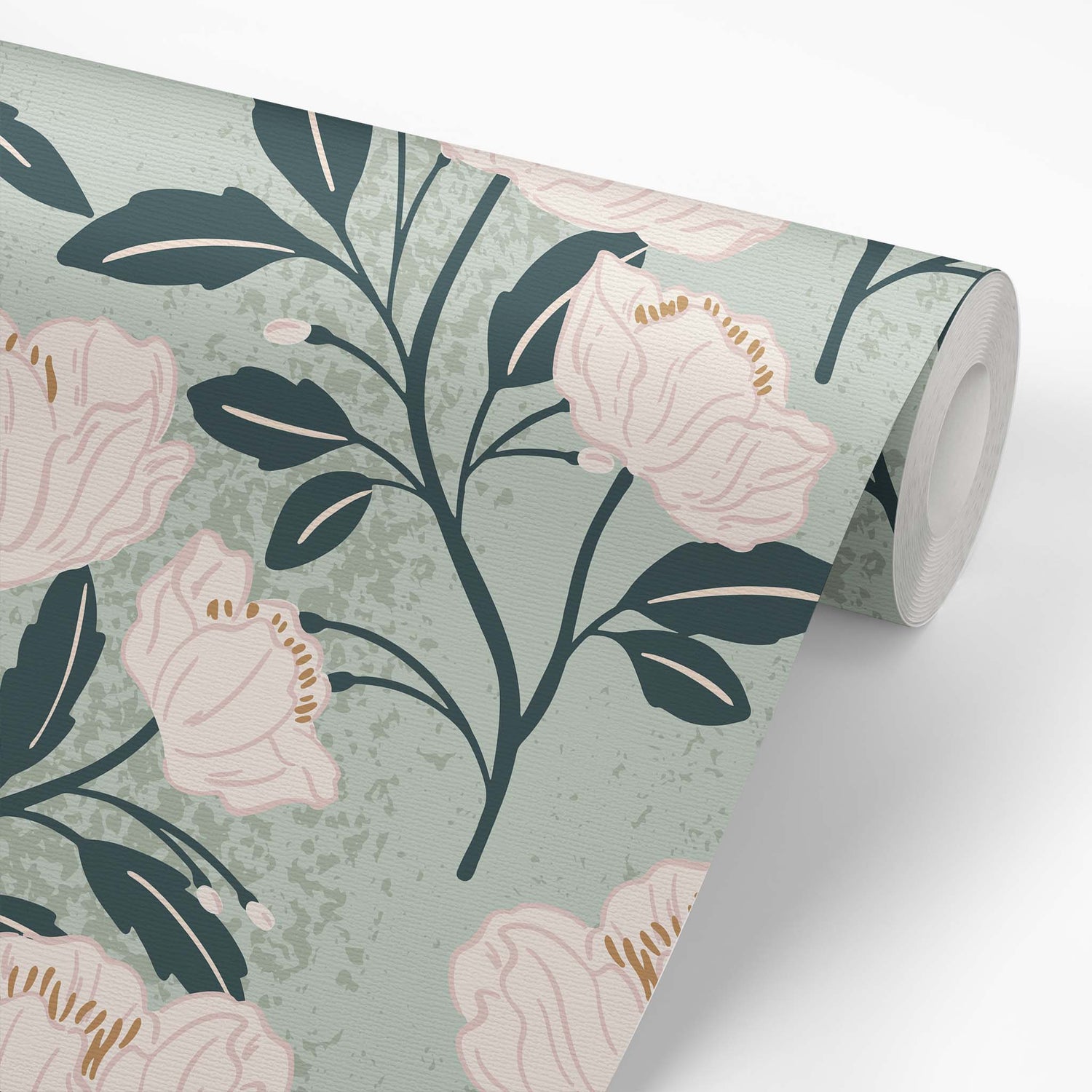 Wallpaper roll featuring Ayara's peel and stick removable Peonies Dream Wallpaper in Blush
