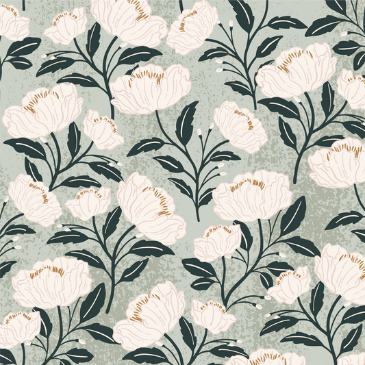 Our peel and stick removable Peonies Dream Wallpaper in Blush as a close up preview.