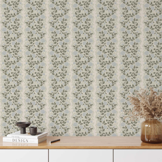 Peony Vines Wallpaper - Blue Buds