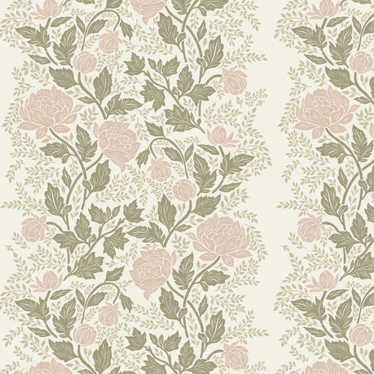 Closeup view of our Peony Vines Wallpaper in Mauve Buds