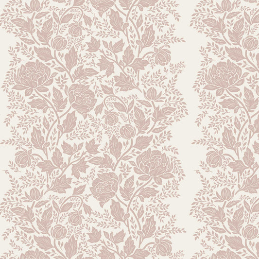 Peony Vines Wallpaper in Mauve on Cream shown close up