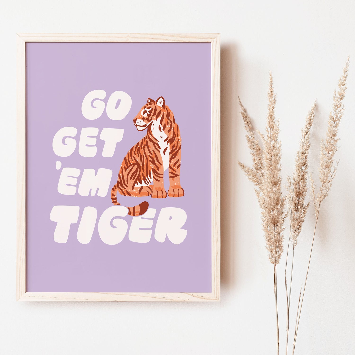 Go Get 'Em Tiger purple art print great for kids spaces