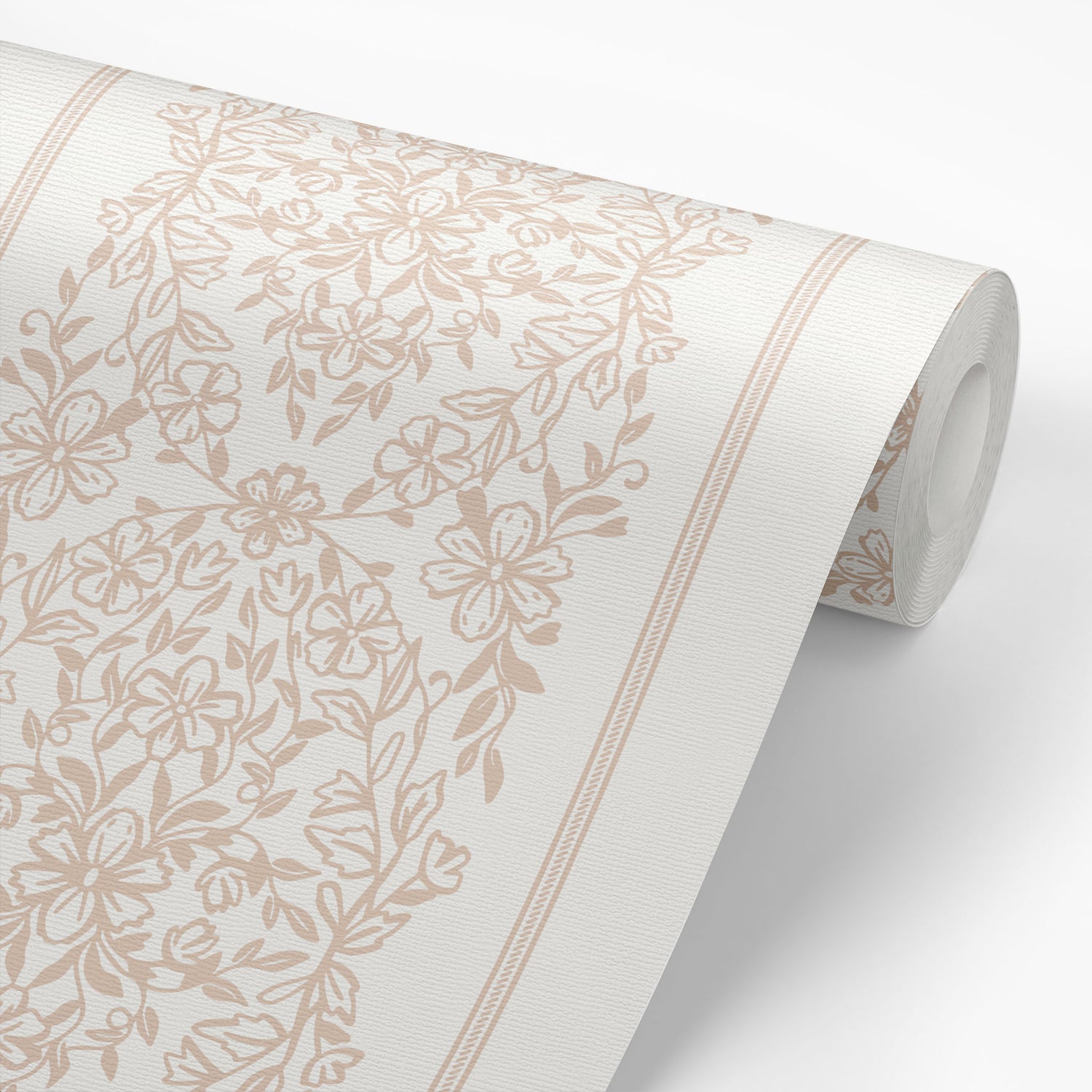 The classic and elevated design, adorned in a timeless pink hue shown on a wallpaper roll.