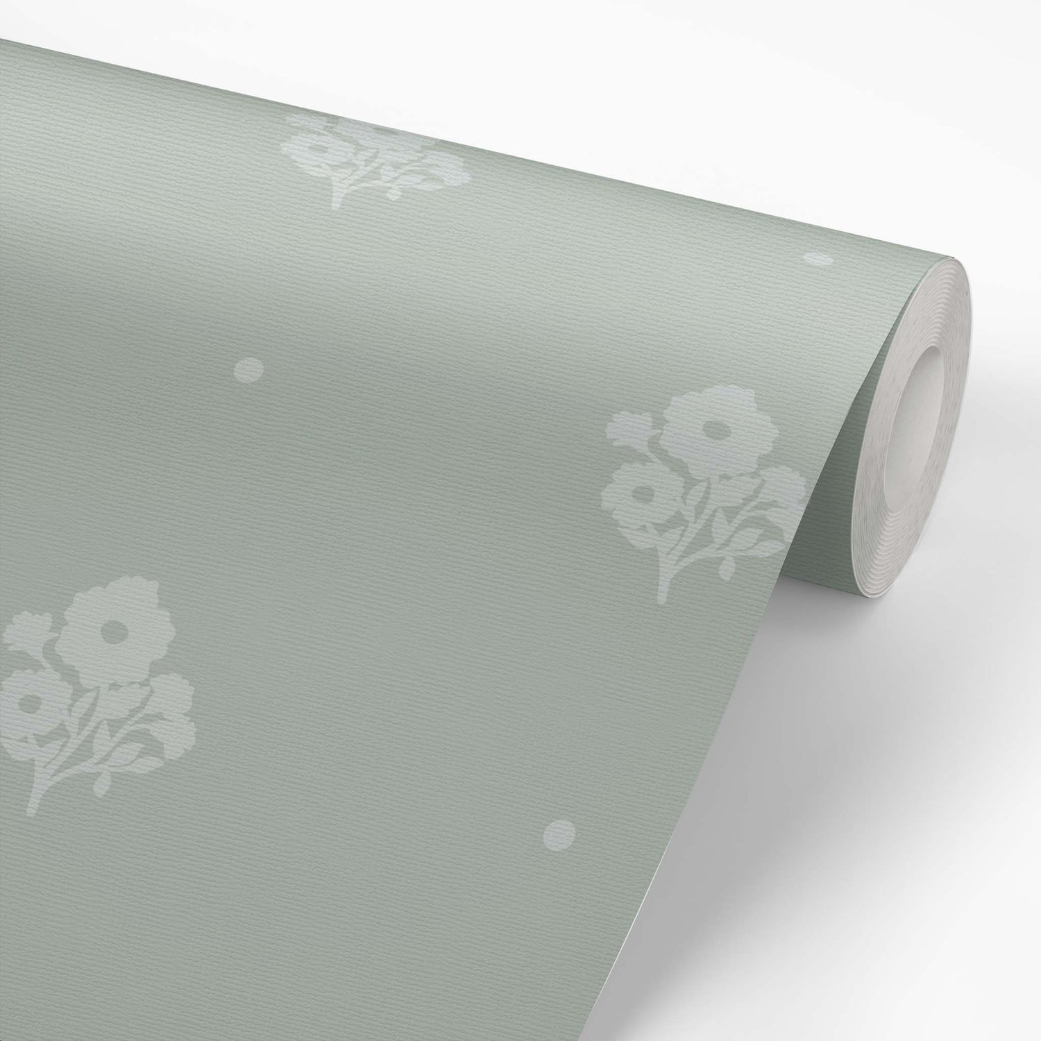 Elevate your home decor with our Cambridge Wallpaper in a sophisticated green hue shown on a wallpaper roll.