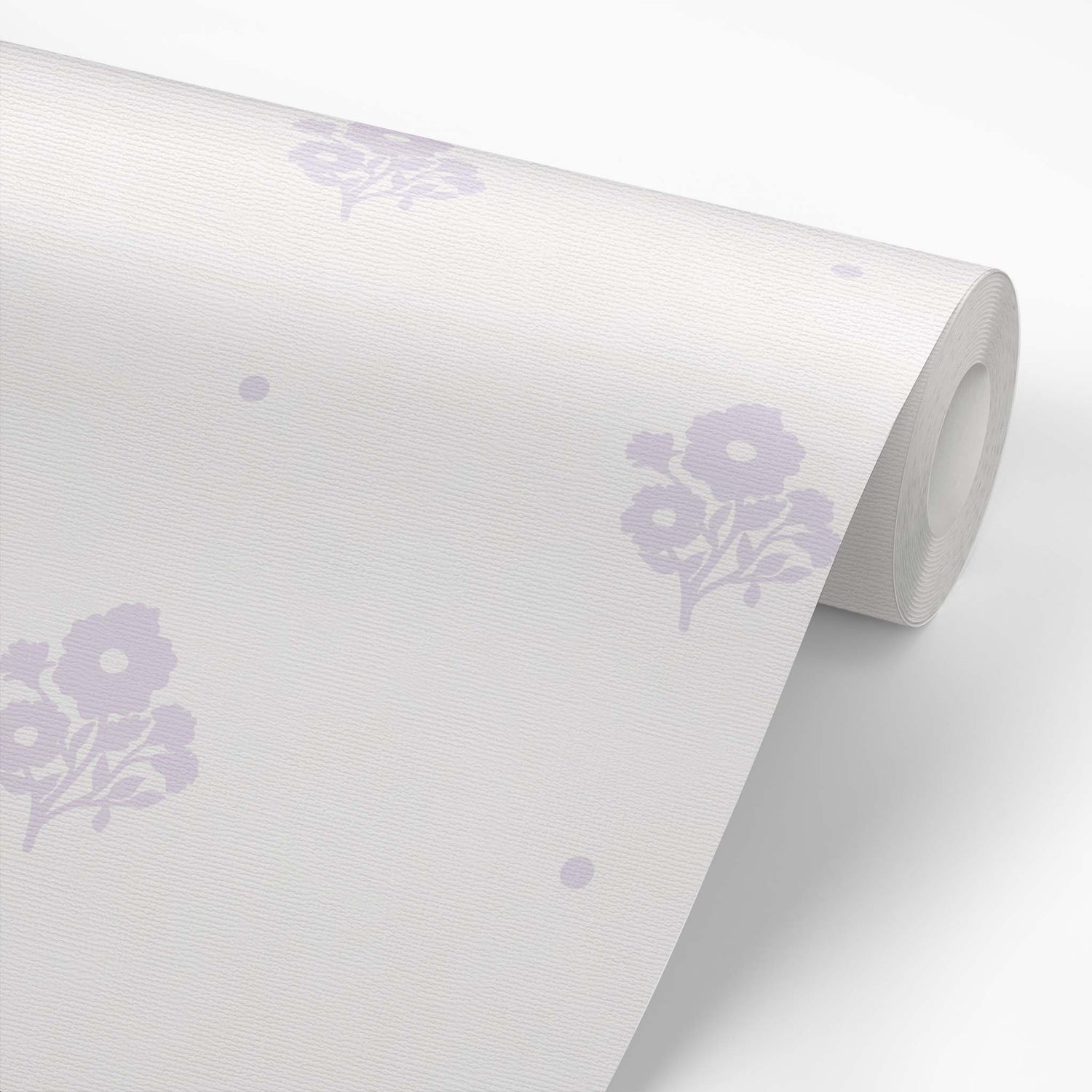 Elevate your home decor with our Cambridge Wallpaper in a sophisticated lavender shown on a wallpaper roll.