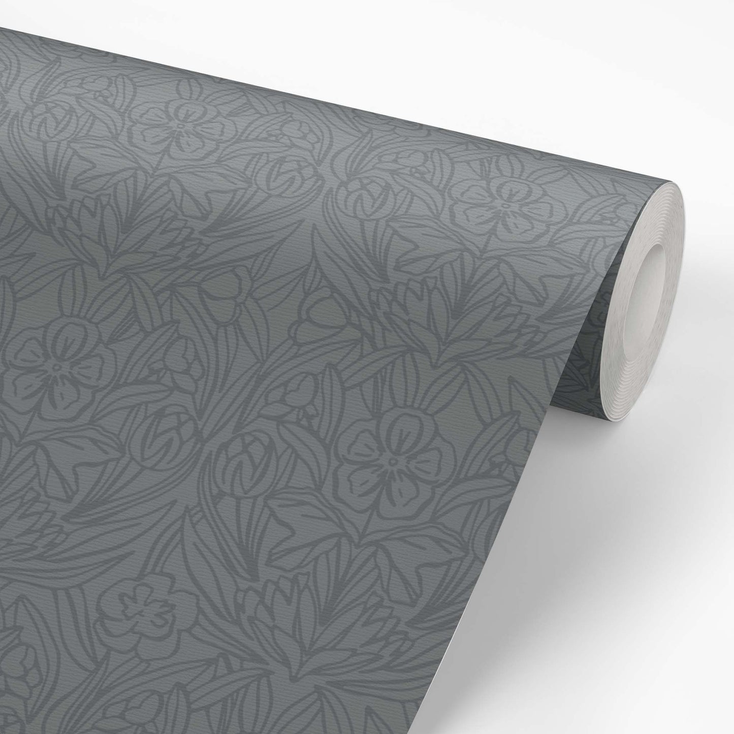 Featuring a subtle combination of florals, this blue wallpaper adds a touch of elegance shown on a wallpaper roll.