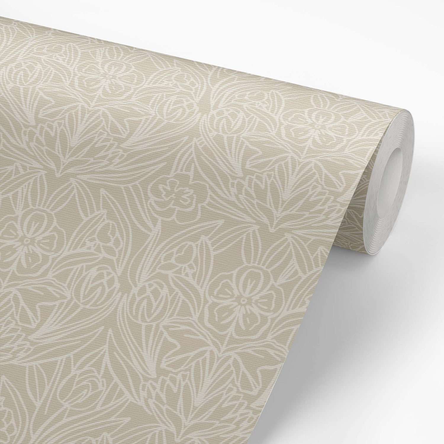 Featuring a subtle combination of florals, this cream wallpaper adds a touch of elegance shown on this wallpaper roll.
