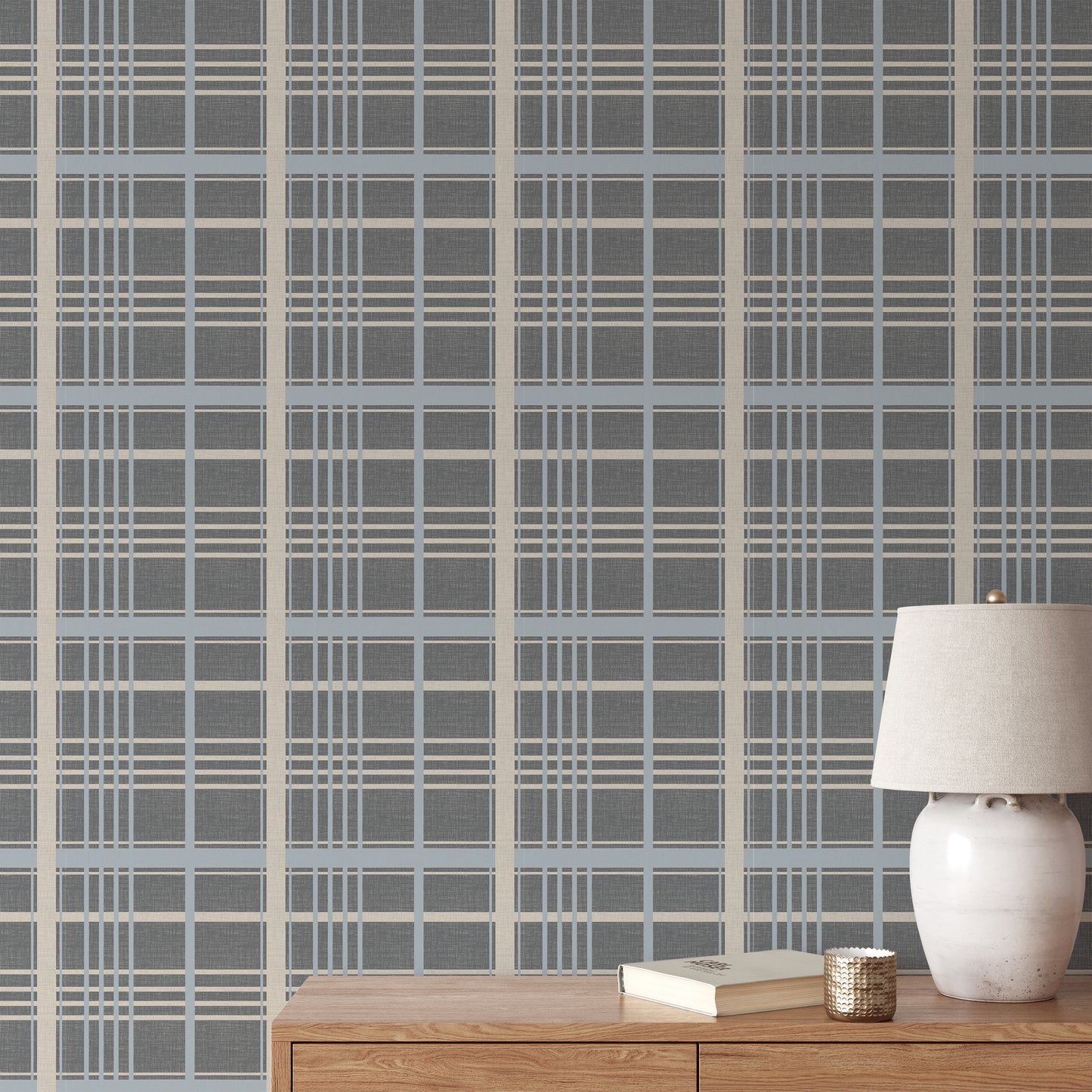 Rustic Reflections Wallpaper in Dark shown in an office.