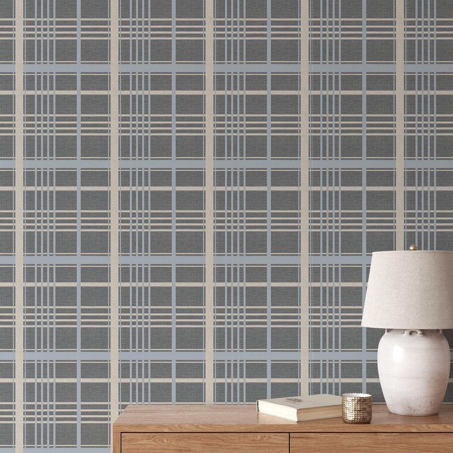 Rustic Reflections Wallpaper in Dark shown in an office.