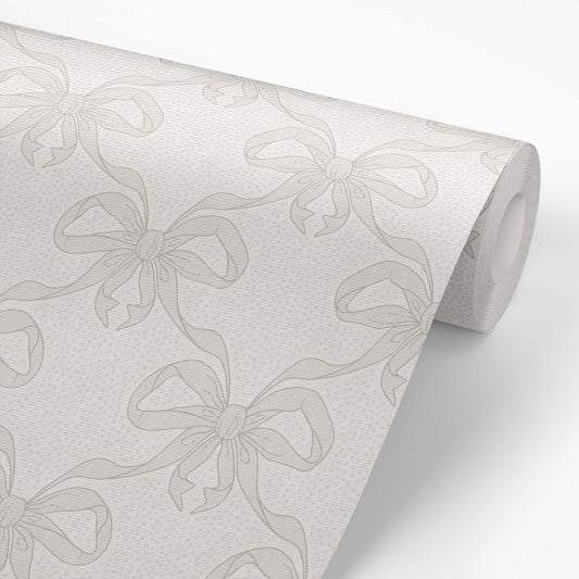 Ribbon Dance Wallpaper in Linen shown on a wallpaper roll.