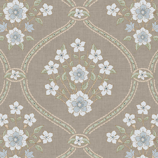 Closeup view of our  Romantic Trellis Wallpaper in Khaki