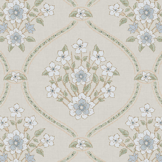 Closeup view of our Romantic Trellis Wallpaper in Linen