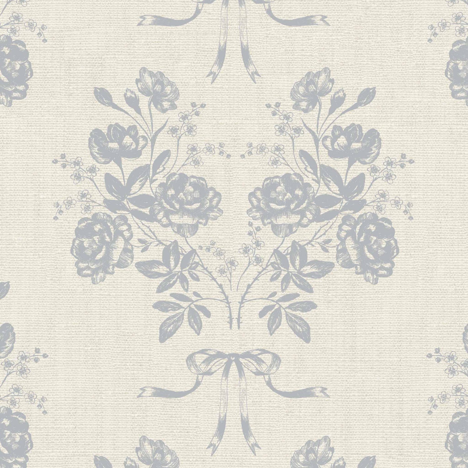 Roses and Ribbons Wallpaper in Butter shown up close.