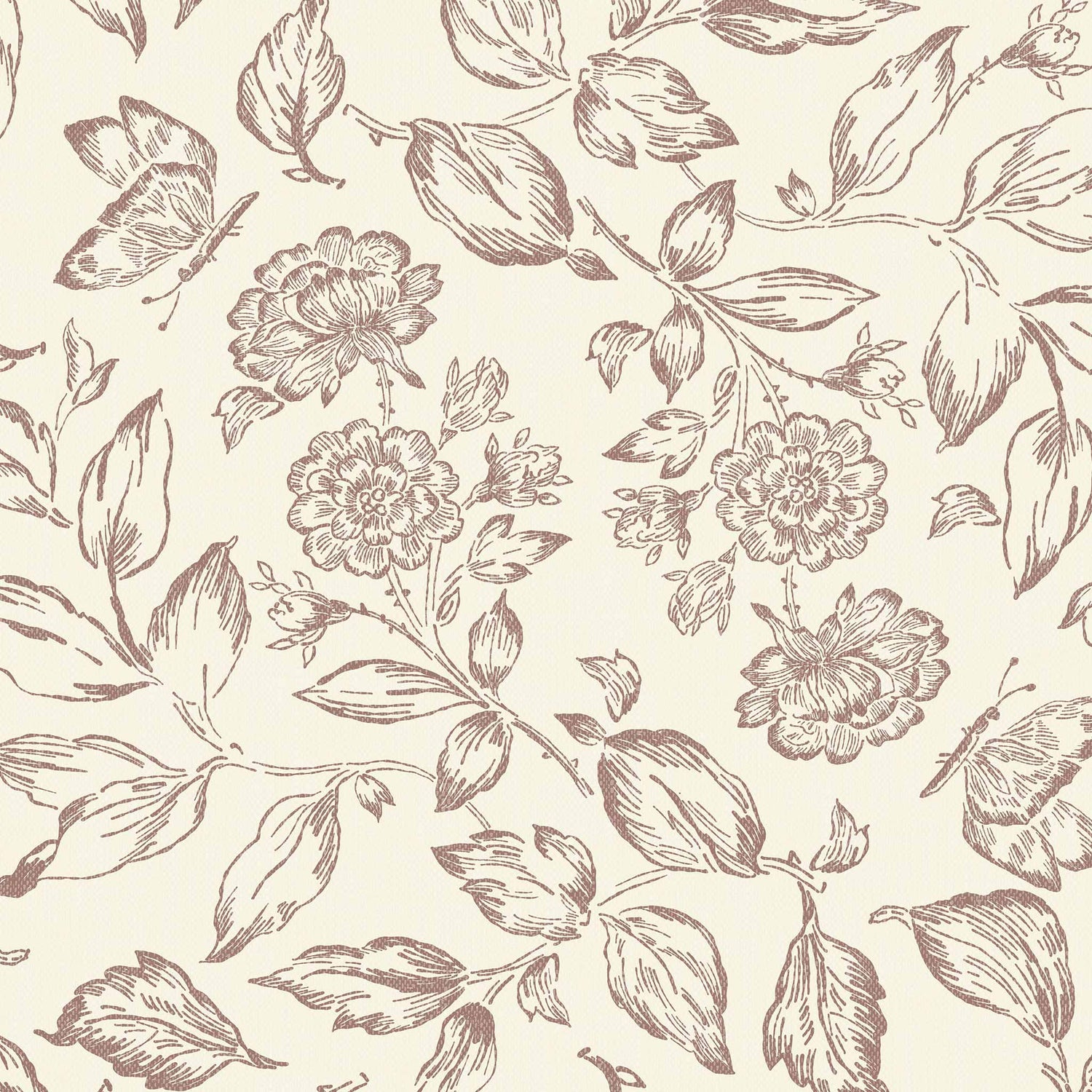 Butterfly Rose Garden Wallpaper in Cocoa shown up close.