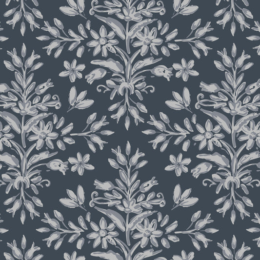 Rustic Lacy Wallpaper in Navy Blue in a closeup view