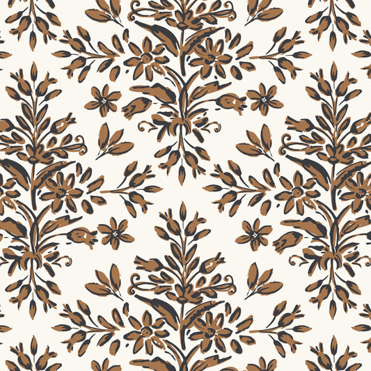 Rustic Lacy Wallpaper in Cashew Brown in a closeup view
