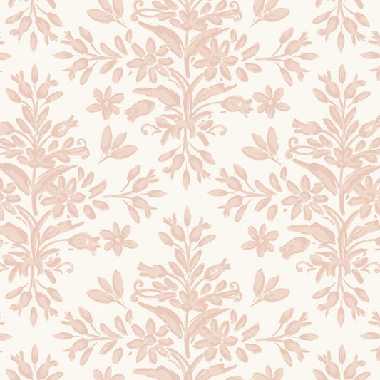 Rustic Lacy Wallpaper in Soft Pink in a closeup view