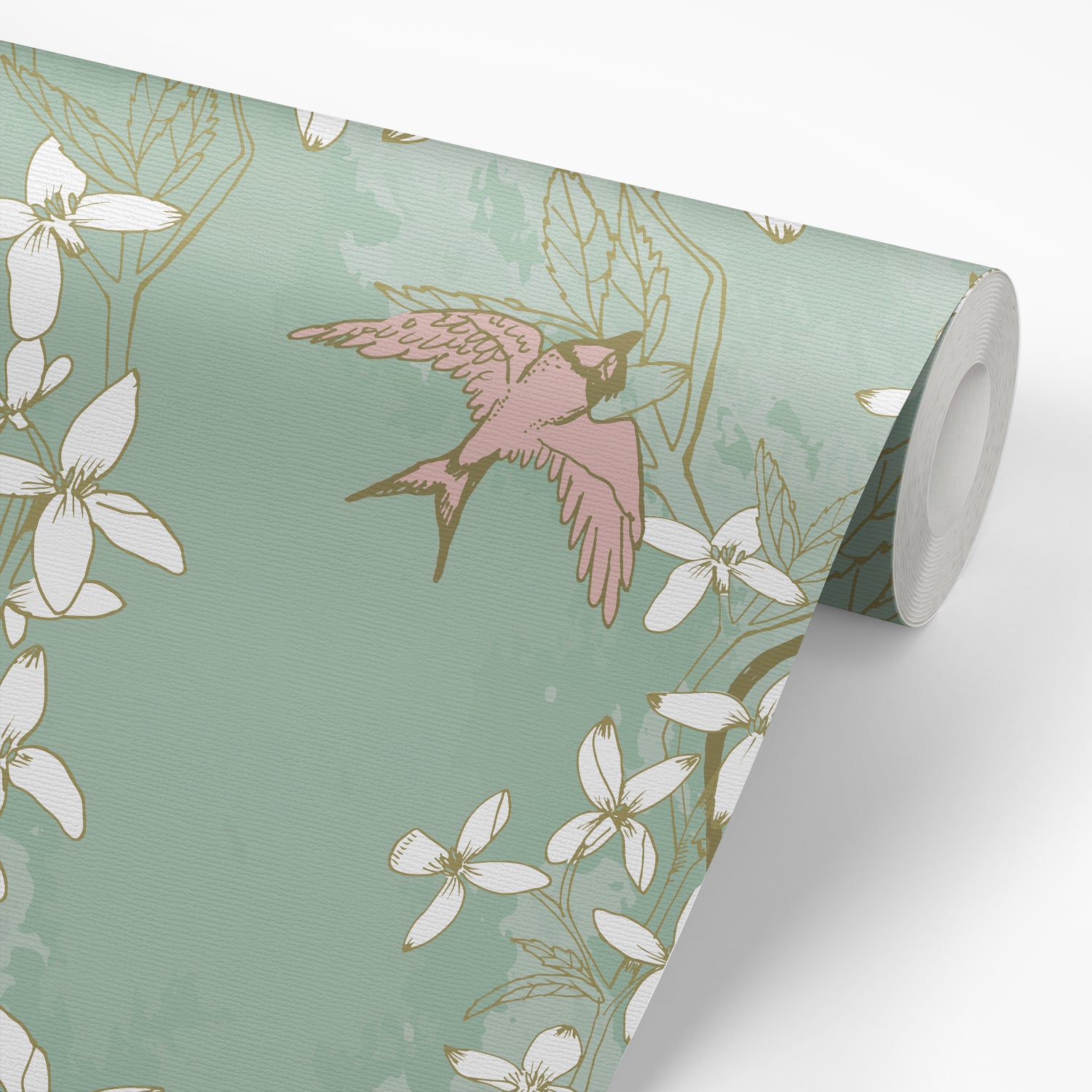 Chinoiserie Wallpaper shown on a wallpaper roll.