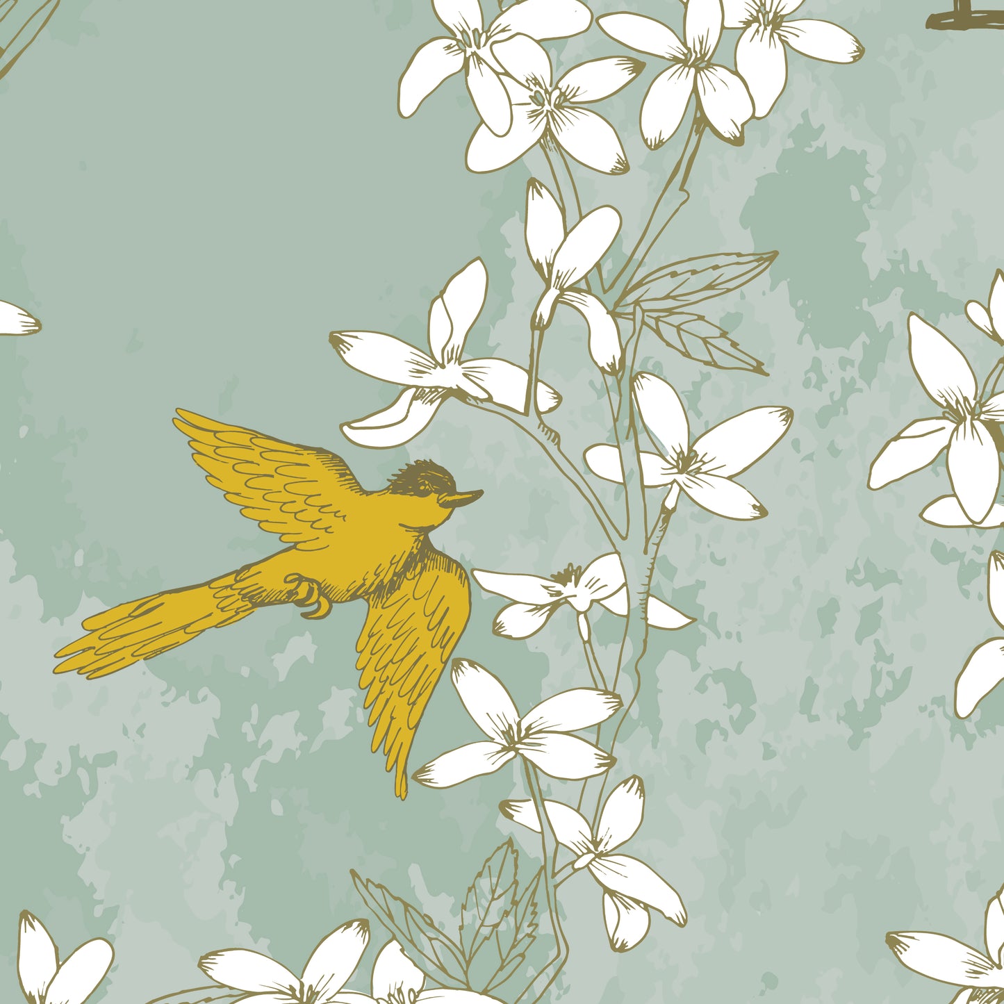 Chinoiserie Wallpaper shown close up.